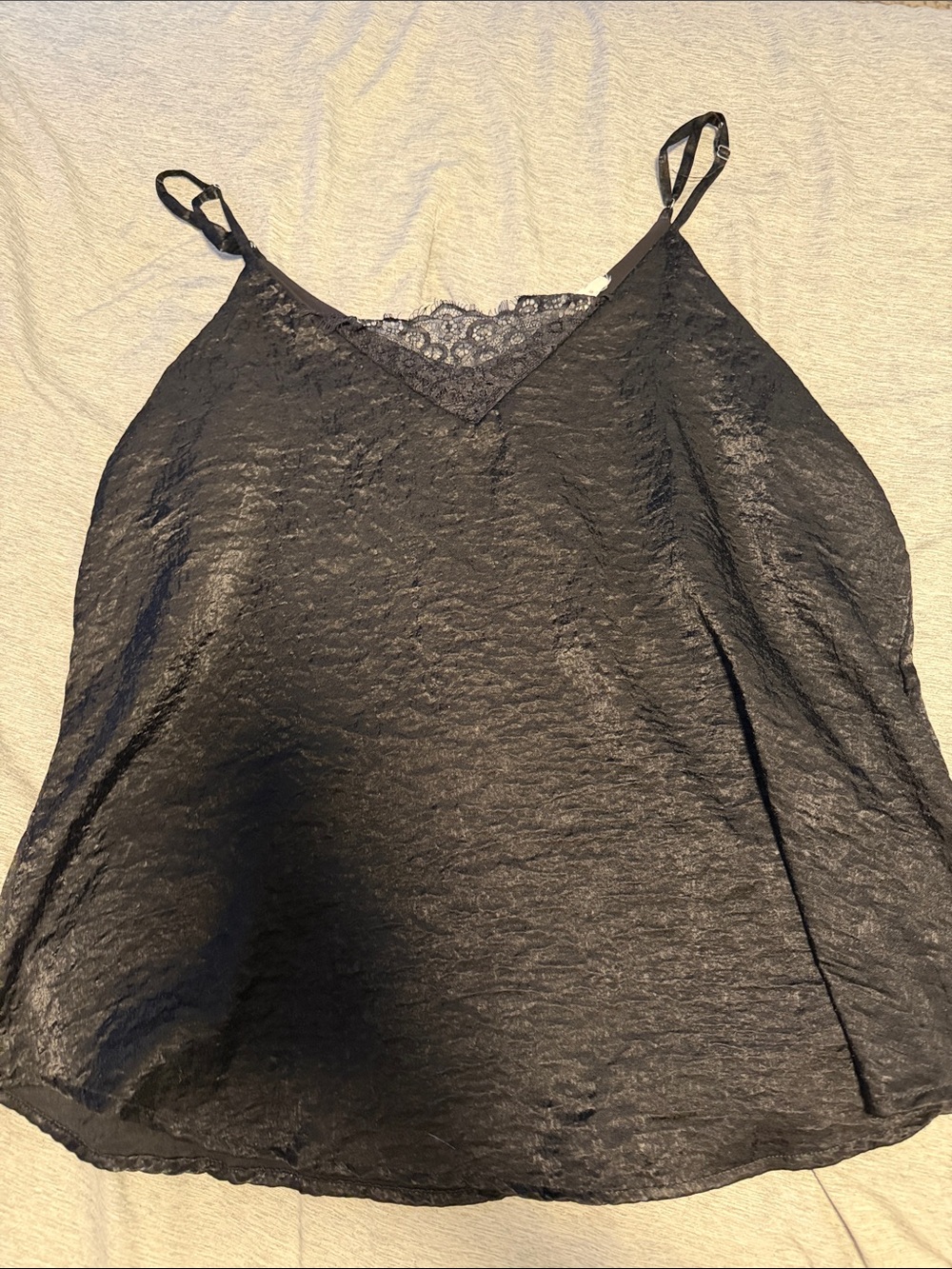 Black Lace-Trim V-Neck Satin Cami